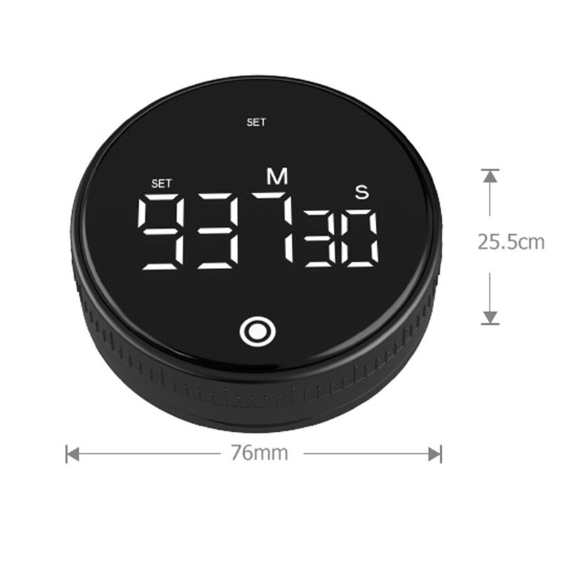 Rotating Digital Kitchen Timer, 999-Minute LED Display Timer with Magnetic Back & Stand, Type-C, for Studying and Exercising—Black