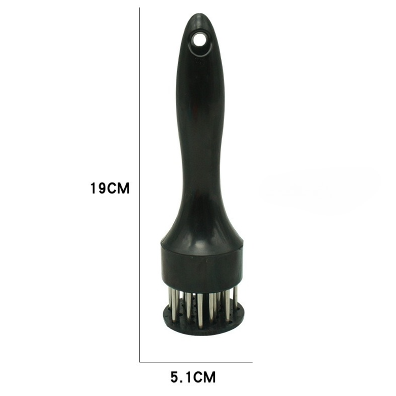Stainless Steel Meat Tenderizer, 2.5cm Needle Pricker with Safety Guard & Automatic Rebound, for Steak, Pork, Chicken, BBQ & Marinade - Black