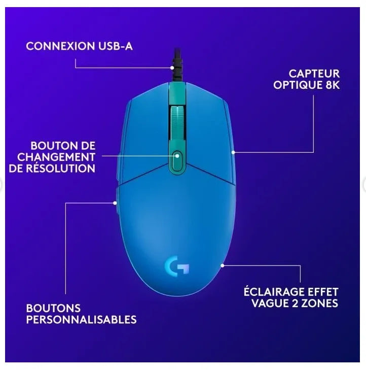 Logitech G203 LIGHTSYNC Wired Gaming Mouse - Blue