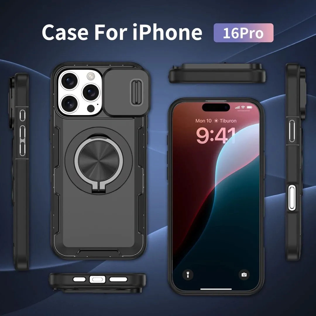 2-in-1 Magnetic Sliding Lens Case, Black for iPhone 16 Pro