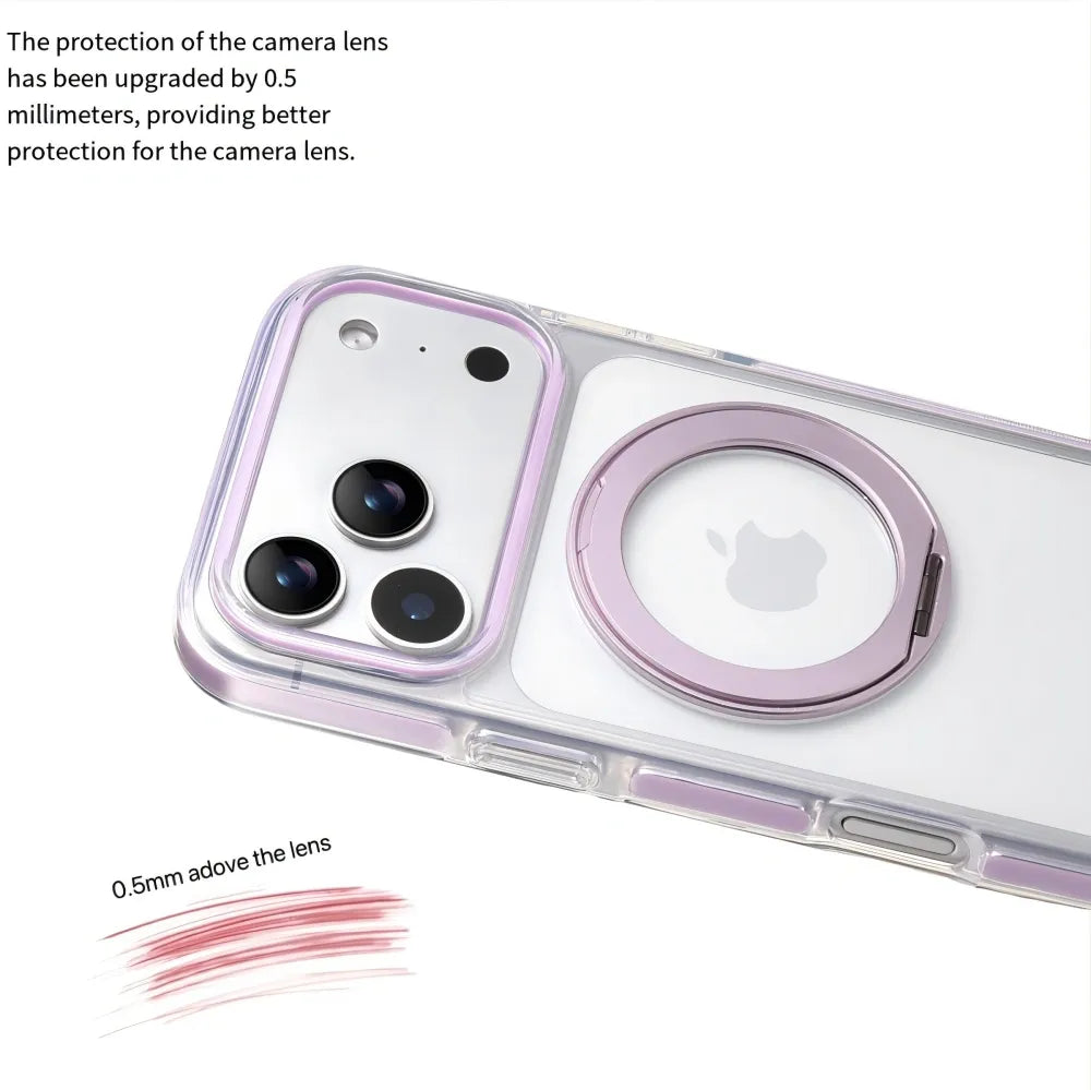 Clear MagSafe iPhone 17 Pro Max Case with 360° Rotating Ring Stand - Purple Edition