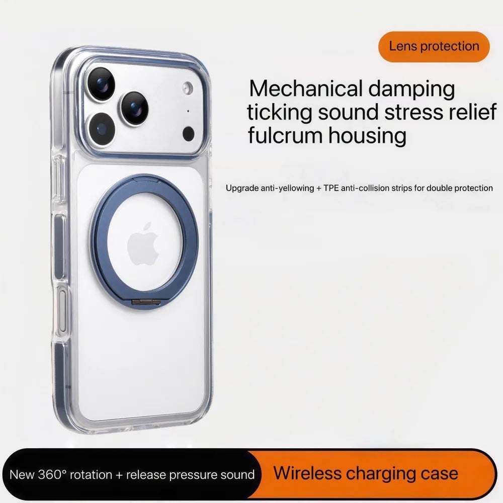 Clear MagSafe iPhone 17 Pro Max Case with 360° Rotating Ring Stand - Blue Edition