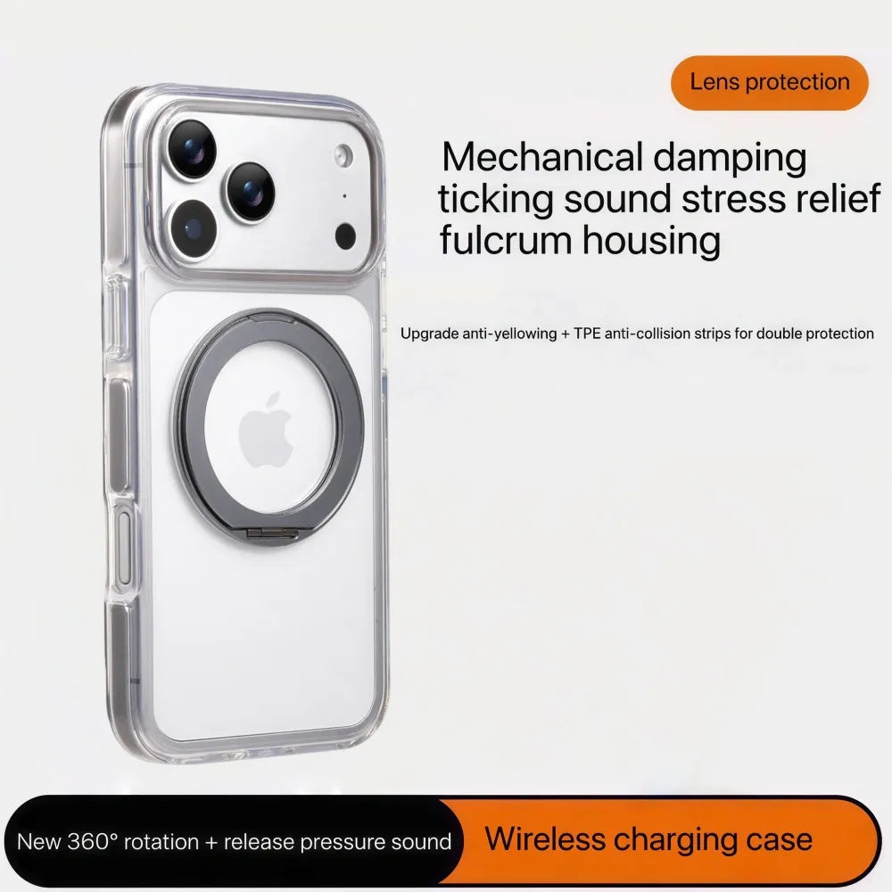 Clear MagSafe iPhone 17 Pro Max Case with 360° Rotating Ring Stand - Grey Edition