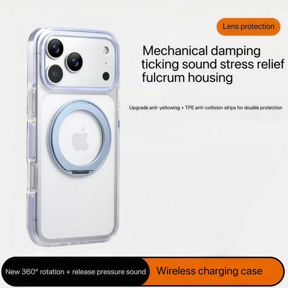 Clear MagSafe iPhone 17 Pro Case with 360° Rotating Ring Stand - Sky Blue Edition
