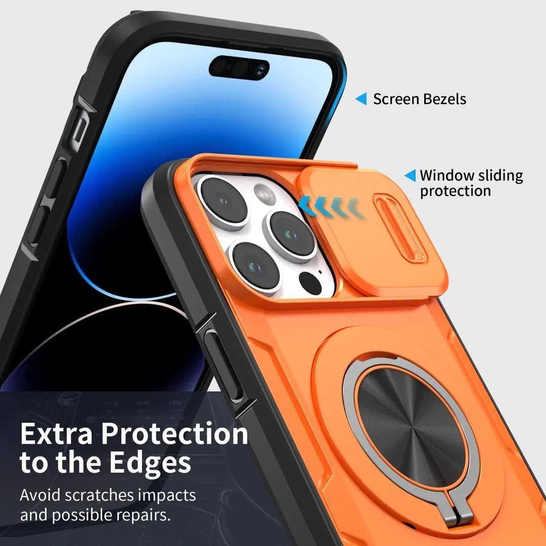 2-in-1 Magnetic Sliding Lens Case, Orange for iPhone 15 Pro