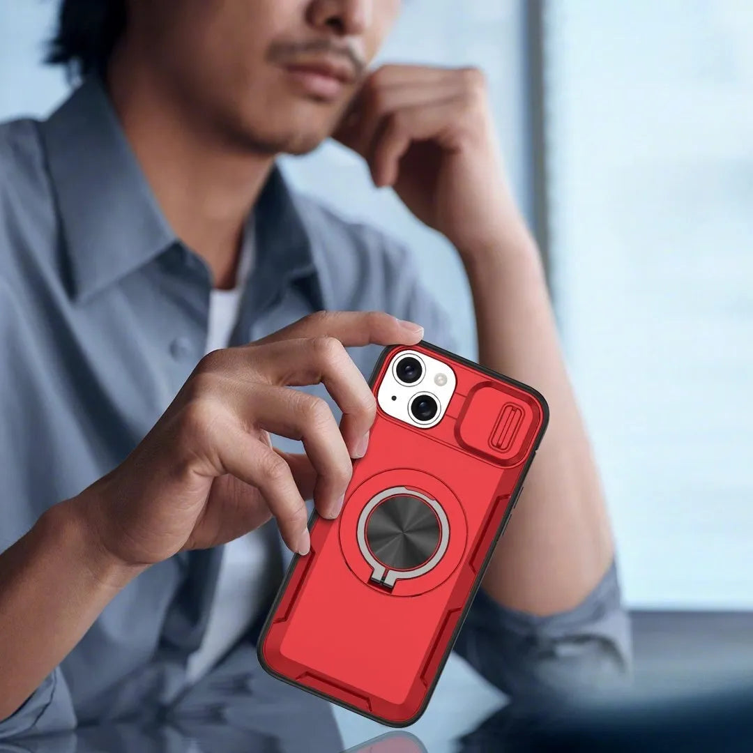 2-in-1 Magnetic Sliding Lens Case, Red for iPhone 14