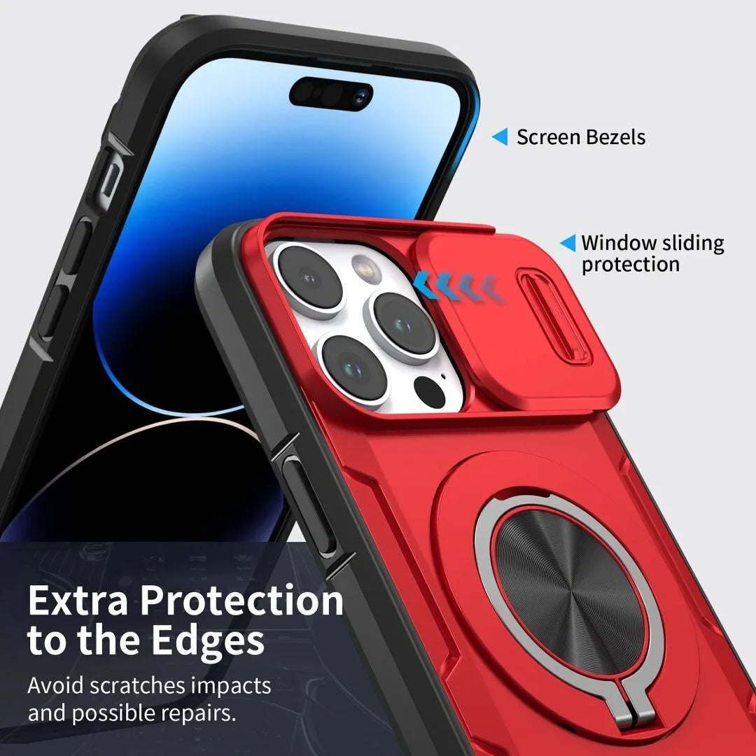 2-in-1 Magnetic Sliding Lens Case, Red for iPhone 15 Pro Max