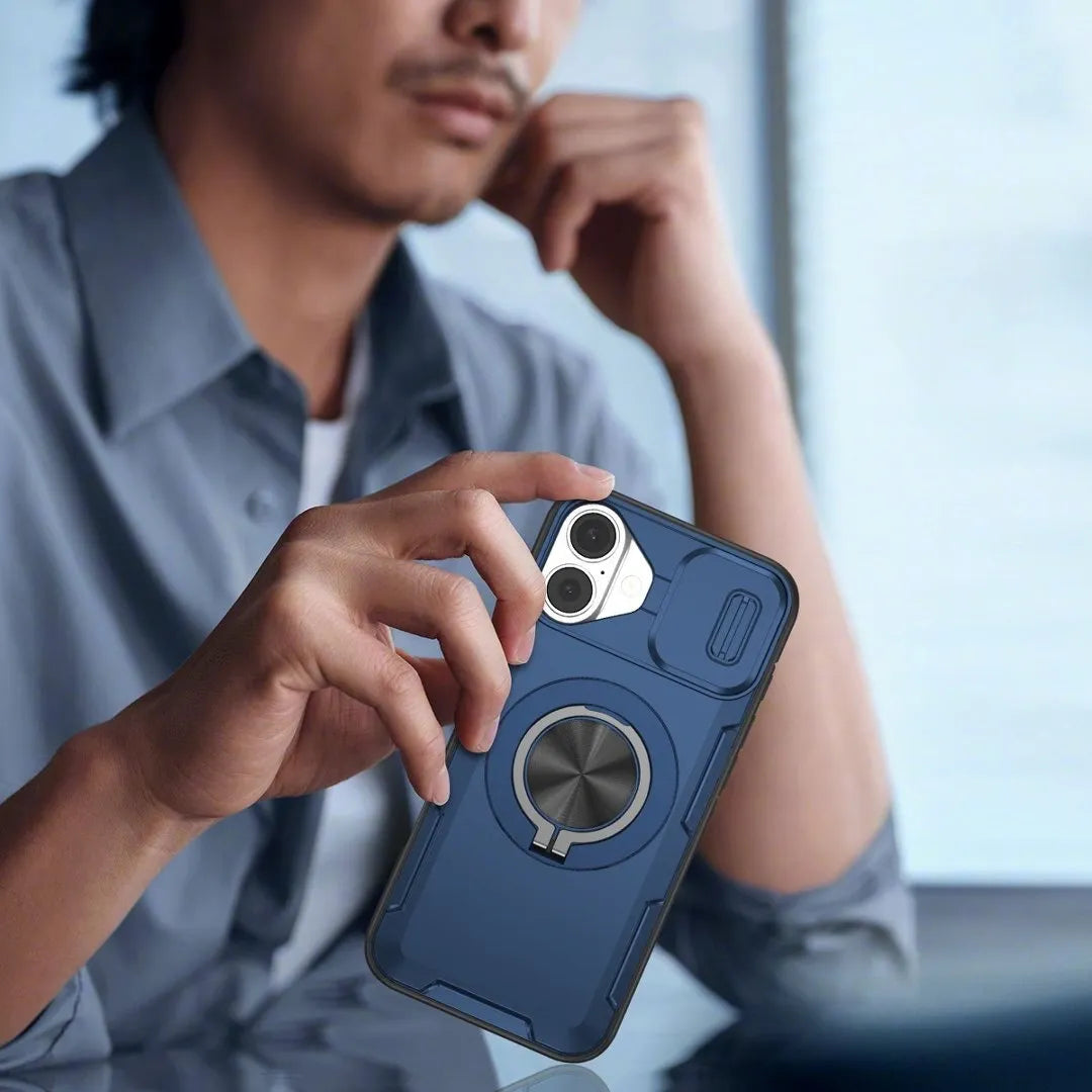 2-in-1 Magnetic Sliding Lens Case, Blue for iPhone 16 Plus