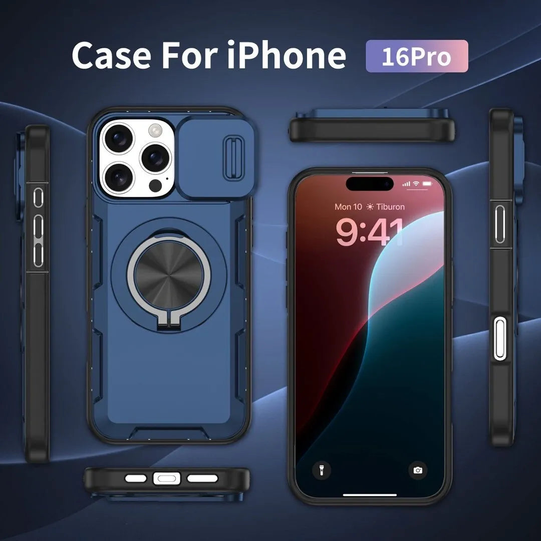 2-in-1 Magnetic Sliding Lens Case, Blue for iPhone 16 Pro