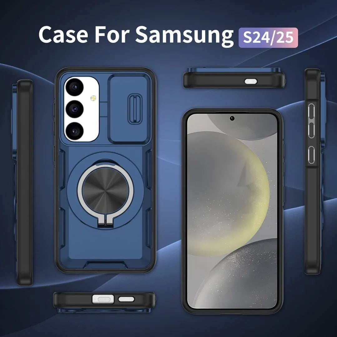 2-in-1 Magnetic Sliding Lens Case, Blue for Samsung S25