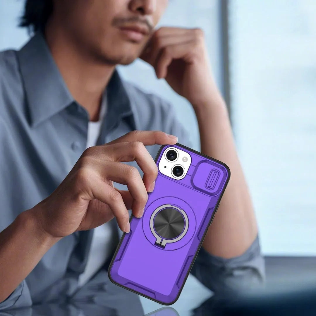 2-in-1 Magnetic Sliding Lens Case, Purple for iPhone 14 Plus