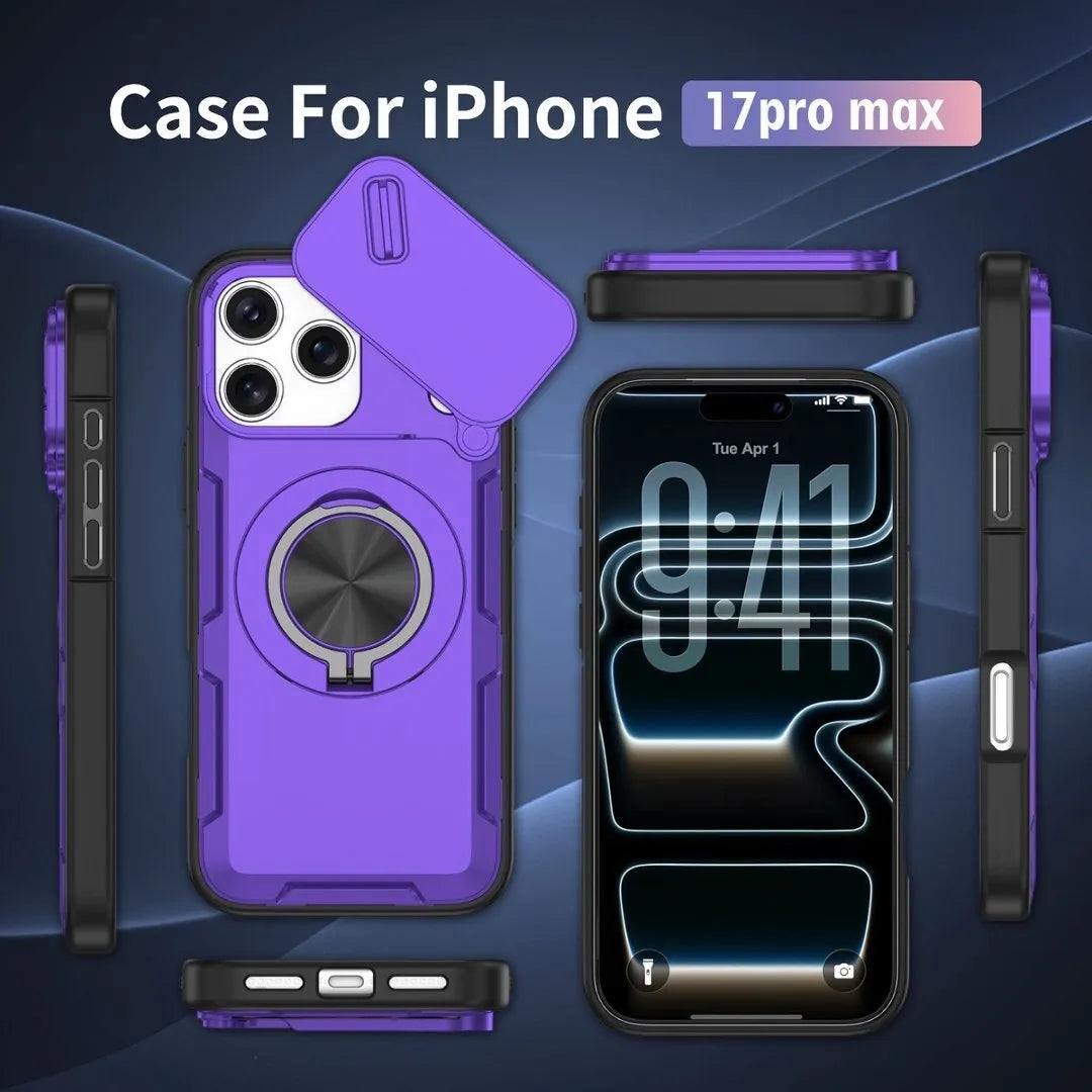 2-in-1 Magnetic Sliding Lens Case, Purple for iPhone 17 Pro Max