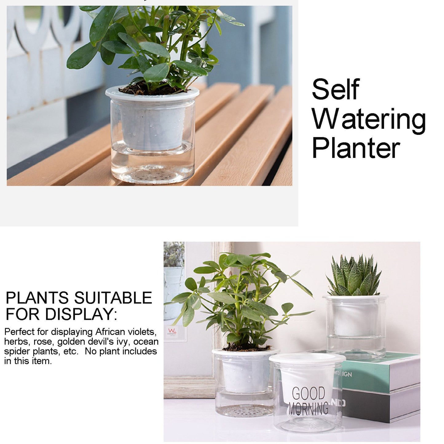 Automatic Water Absorbing Transparent Pot Creative Round Office Desktop Green Plant Hydroponic Plastic Flower Pots