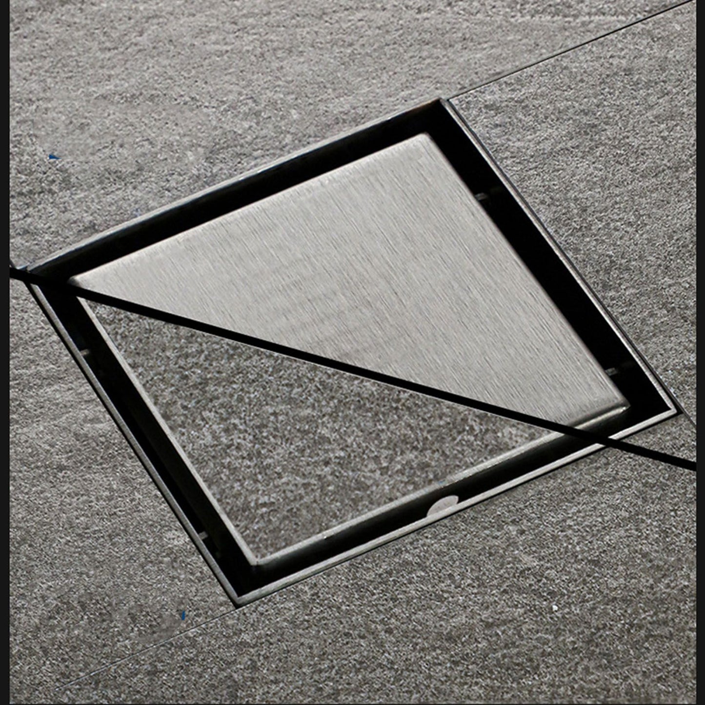 4 Inch Square Invisible Shower Drain Stainless Steel Anti Odor Bathroom Floor Drain 1.3mm Tileable Black