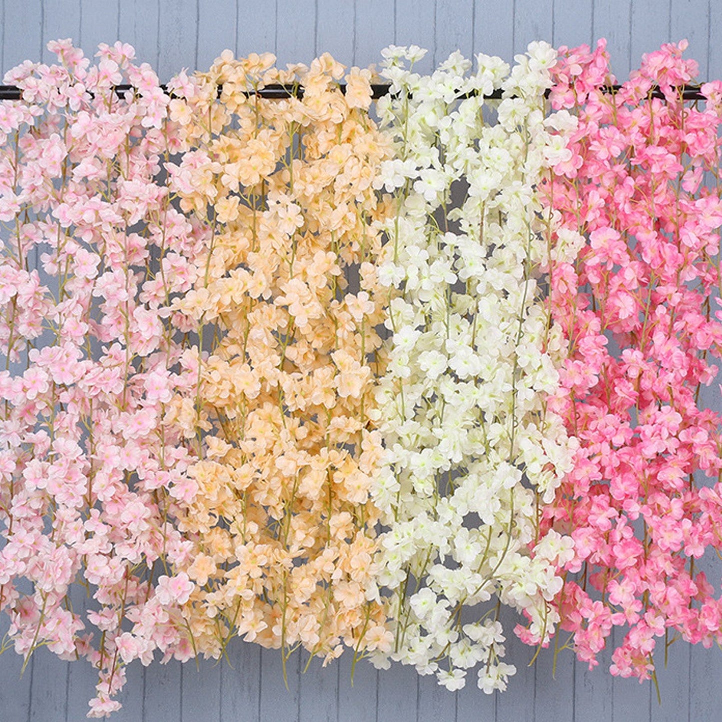Artificial Flower Rattan Single 1.8m 135pcs Flowers Head Vivid Decorative Silk Plastic Hanging Fake Rattan for Decoration White