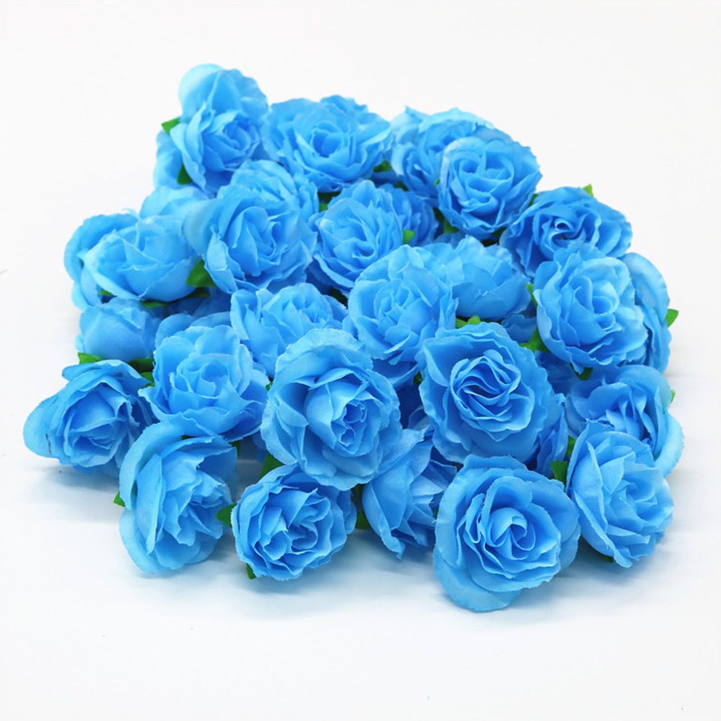 50PCS Simulation Rose Head Decorative Reusable Silk Fake Rose Flower for Wedding Party Blue