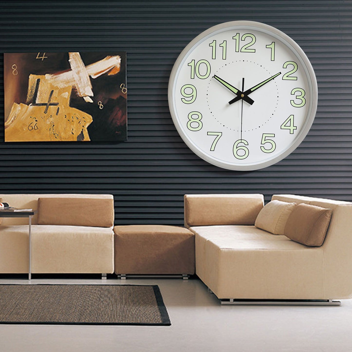 12 Inch Luminous Wall Clock Minimalist Round Quartz Clock for Bedroom Living Room Decoration Silver