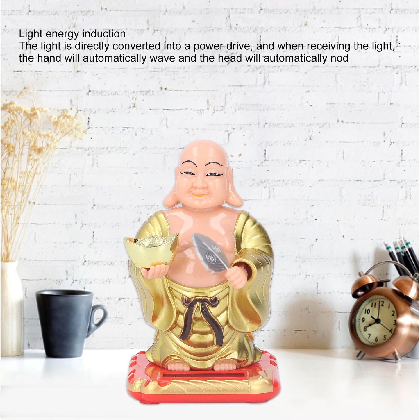 Standing Maitreya Buddha Solar Ornaments Light Energy Sensing Buddha Statue Decoration for Office Home Car Gift Small