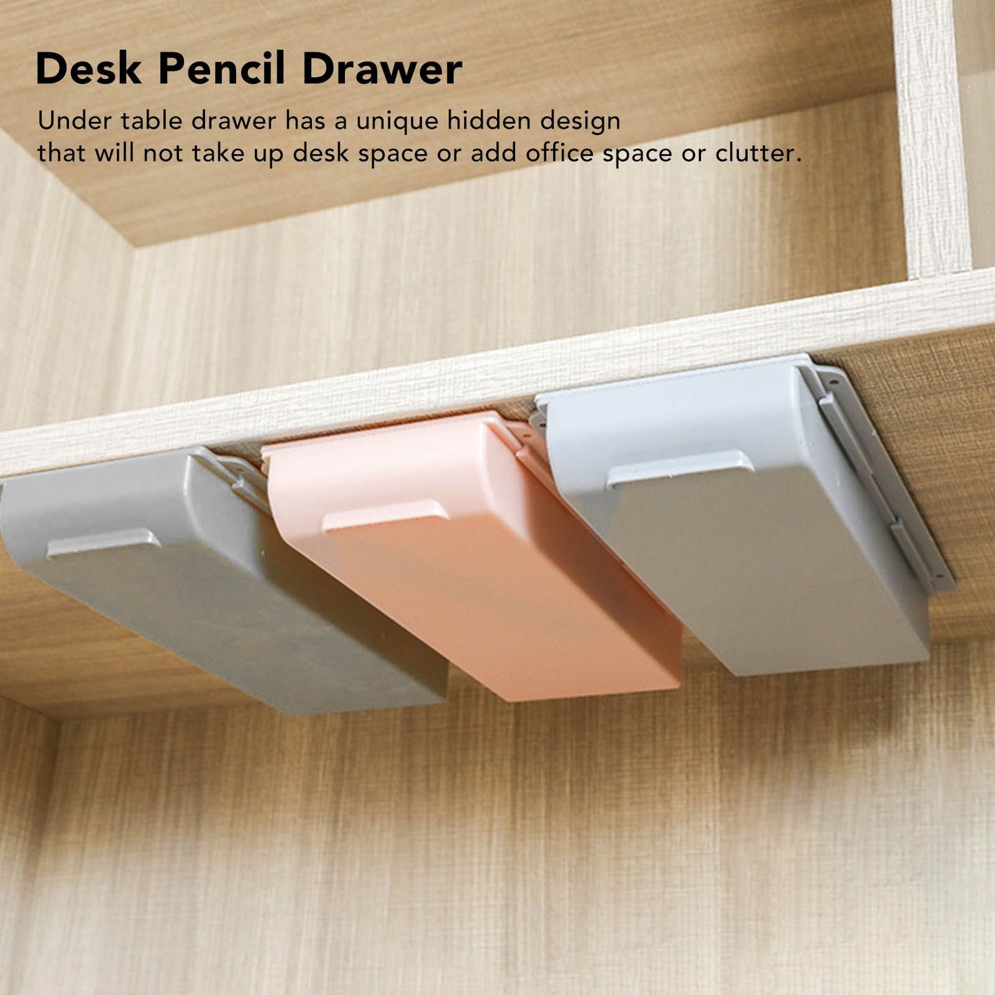 Under Desk Drawer Storage Box Security Punch Free Hidden Self Adhesive Pencil Tray Drawer for Stationery Makeup Pen Extra Large 25.5x20x4.2 / 10.0x7.9x1.7in