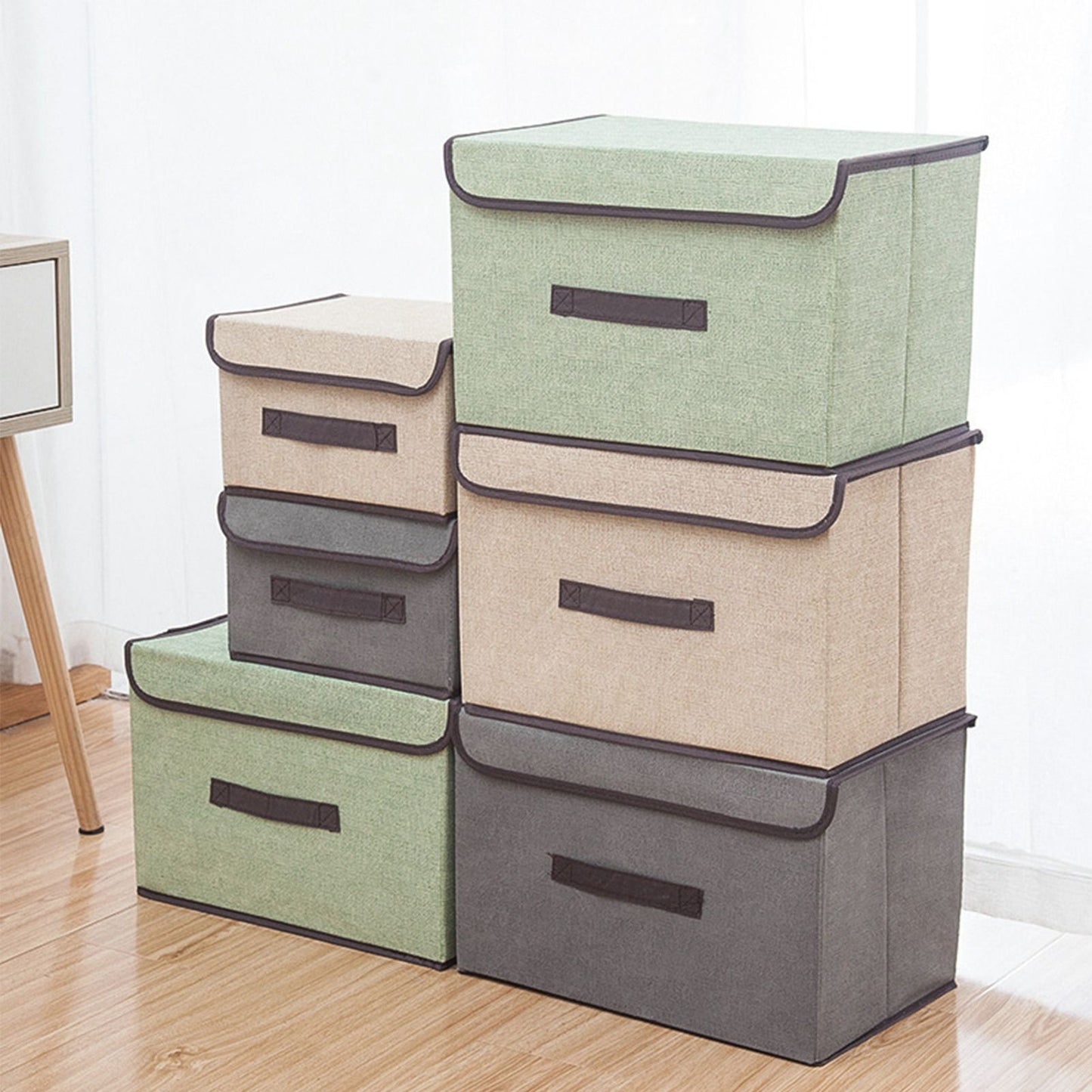 4 Pcs Non Woven Storage Box Case Dustproof Collapsible Two Large and Two Small for Household Home Light Green