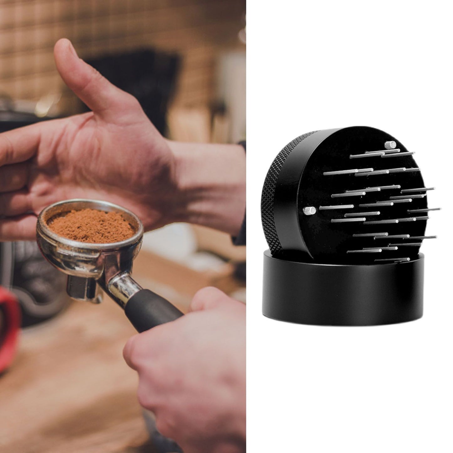 Coffee Needle Distributor Rust Resistant Stainless Steel Needle Coffee Stirrer with Base for Cafes Home 58MM