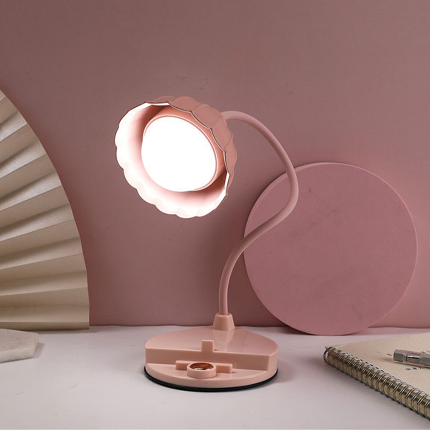LED Reading Light Plastic Flower Shaped Touch Sensitive USB Charging Folding Table Lamp for Bedroom Dormitory Pink