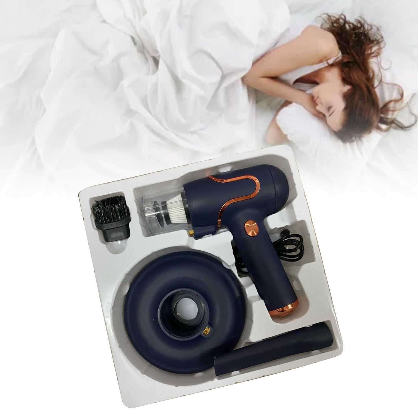 Vacuum Mite Cleaner Portable Cordless Lightweight Handheld Vacuum Dust Mite Cleaner for Home Mattress Car Dark Blue
