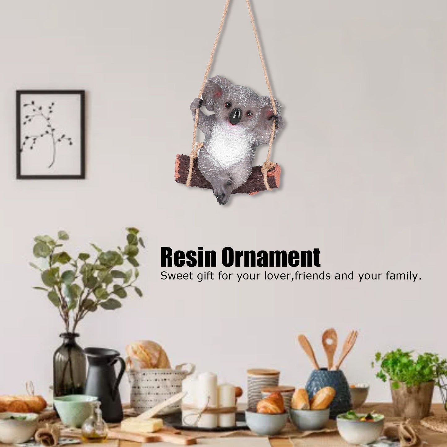 Resin Swinging Koala Animal Model Figurine Statue Sculpture Hanging Ornament Outdoor Yard Decoration