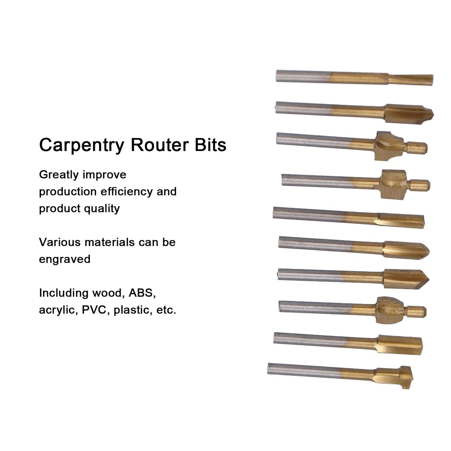 10pcs Carpentry Router Bits Carbide Rotary Burr Set for DIY Woodworking Carving Engraving Drilling