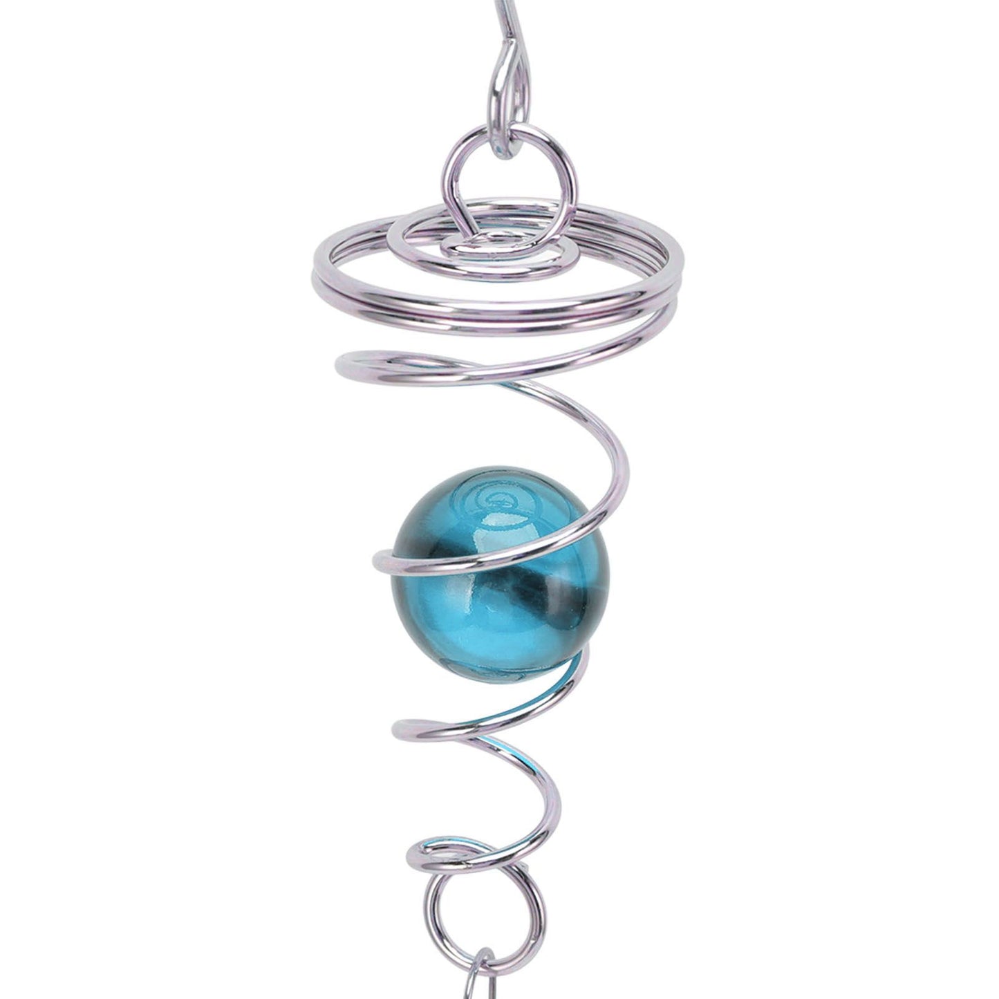 2Pcs Gazing Ball Spiral Tail Wind Spinner Stabilizer Stainless Steel Spiral Wind Chimes for Outside Lake Blue