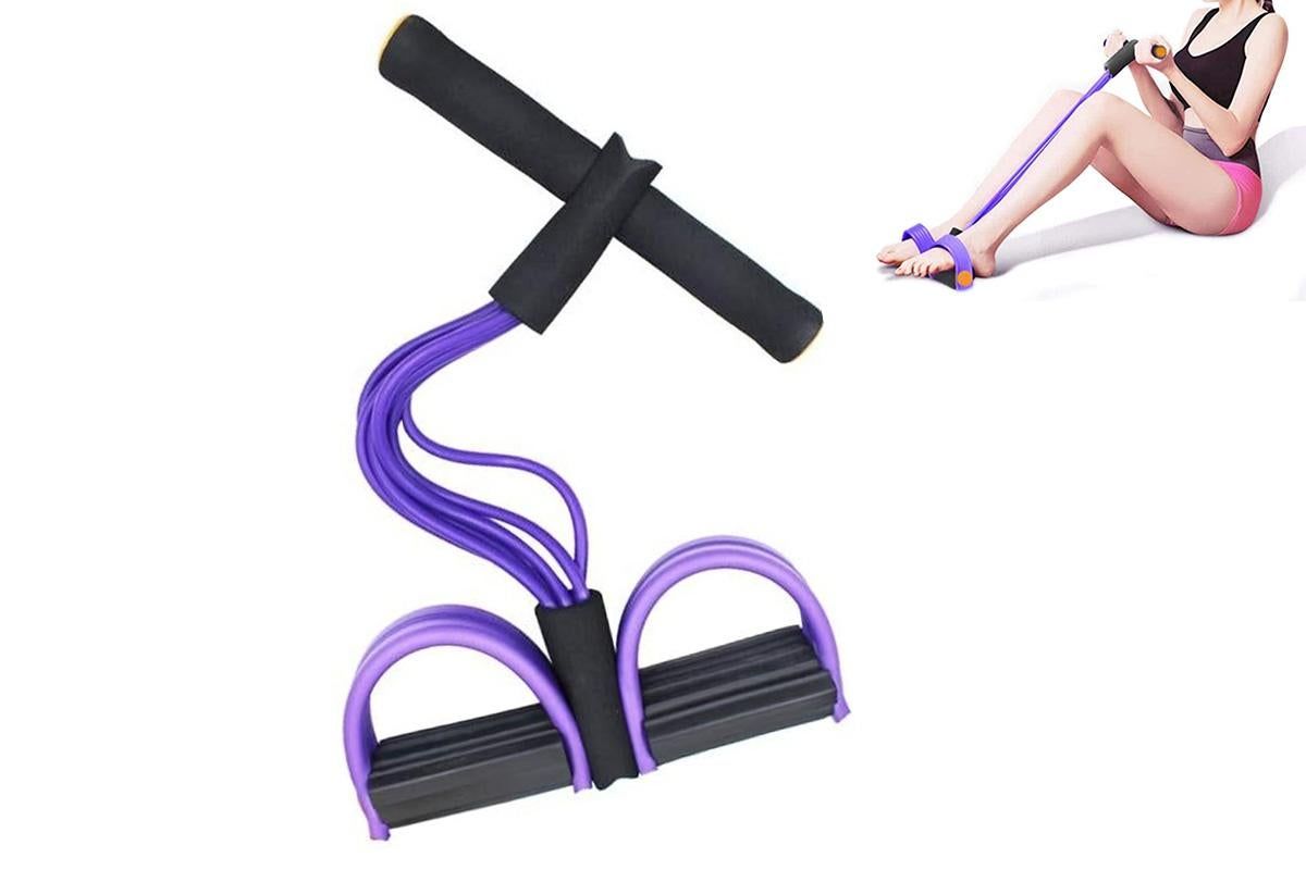 6 Tube Resistance Band Ankle Puller Foot Pedal Fitness Exercise Rope - Pink