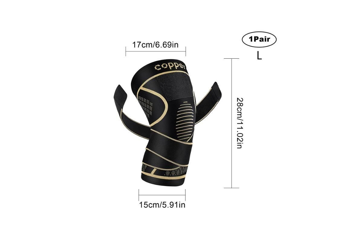2 Pack Copper Knee Braces with Strap for Knee Pain Women Men Knee Support - L
