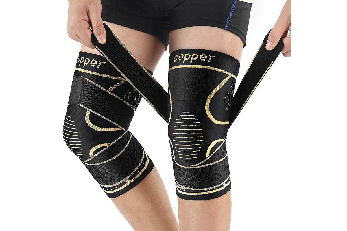 2 Pack Copper Knee Braces with Strap for Knee Pain Women Men Knee Support - XL