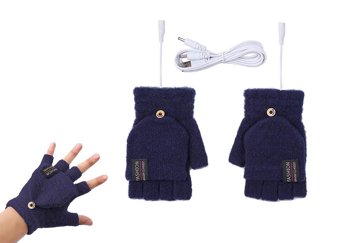 USB Heated Warmer Gloves Half Finger Mitten Electric Heated Gloves for Work Cycling Skiing Outdoor Snow -Black