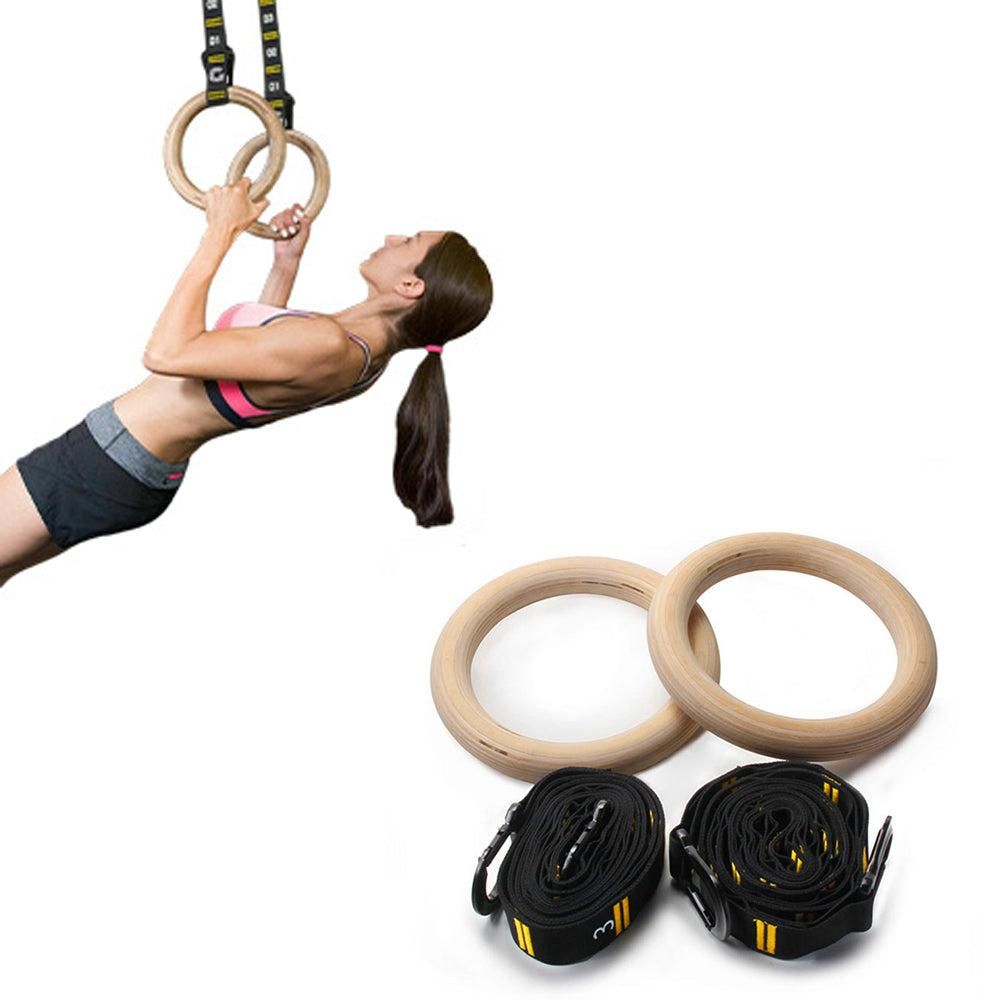 Wooden Gymnastic Rings Set Adjustable Fitness Rings for Home Workouts