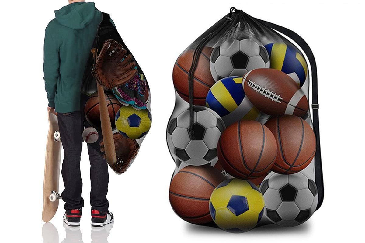 Extra Large Sport Ball Bag Heavy Duty Breathable Mesh Storage Bag With Adjustable Shoulder Strap - Style 2