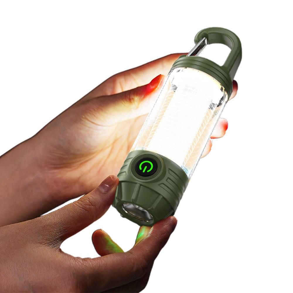 LED Camping Keychain Light - Mini Lantern with Hook for Outdoor Use Khaki