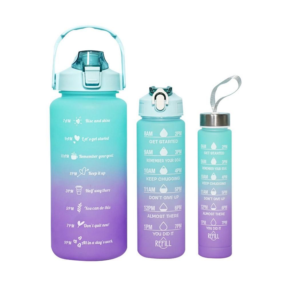 3-Piece Set Gradual-Color Motivational Water Bottles Set Sports Drinking Bottle with Time Markings Orange