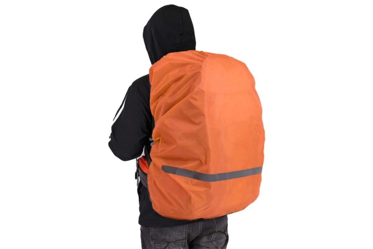 High-Visibility Backpack Rain Cover with Reflective Strip Water-Resistant Outdoor Night Travel Bag Cover -Orange / L