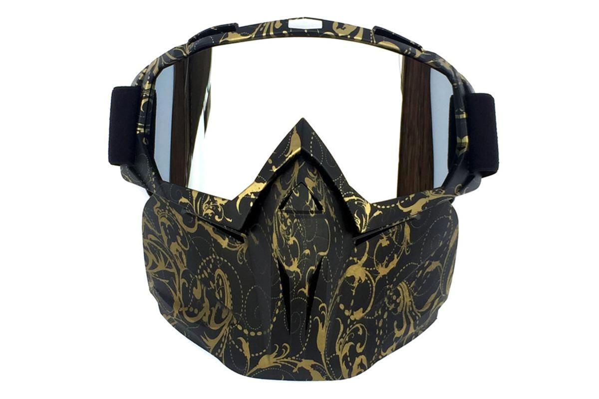 Outdoor Sport Goggles Ski Snowmobile Face Mask with Sun Glasses - Bronze and Black