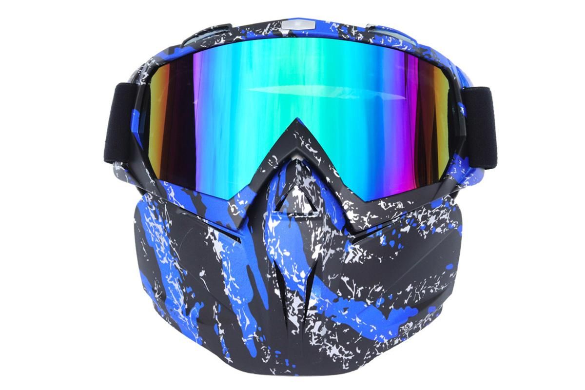 Outdoor Sport Goggles Ski Snowmobile Face Mask with Sun Glasses - Blue and Black