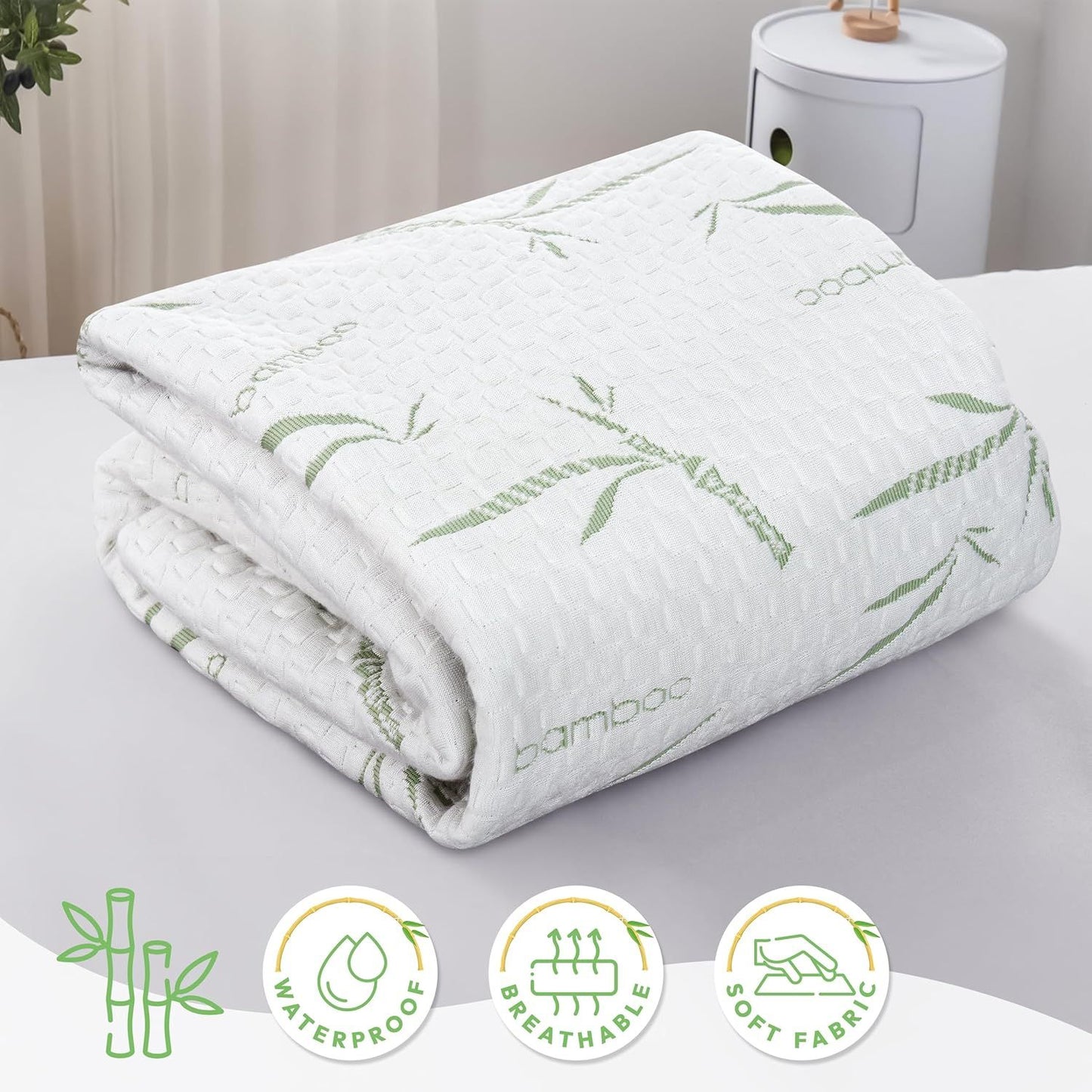 Waterproof Mattress Protector,Breathable Mattress Cover,3D Air Fabric Cooling Bed Pad Cover, Deep Pocket 40cm(Double,Green)