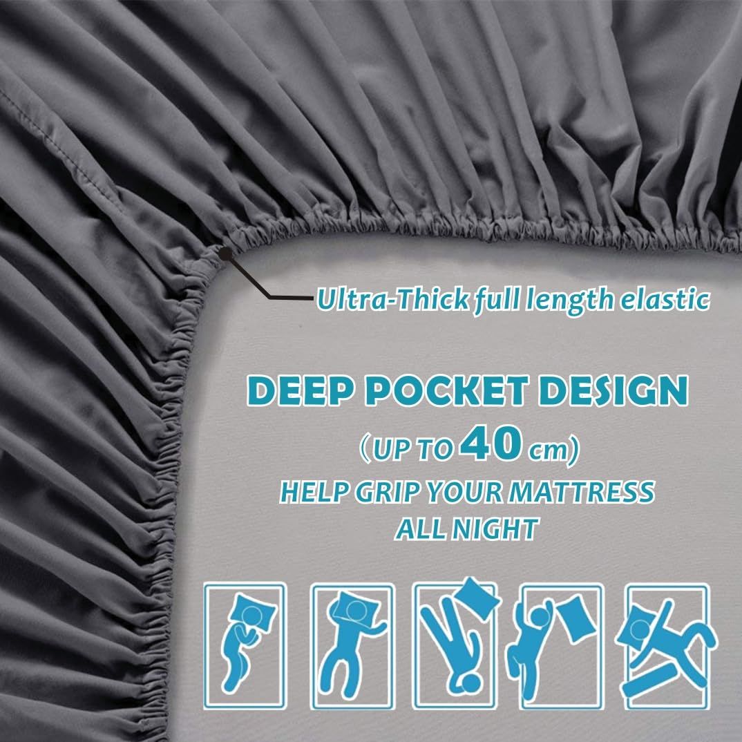 Hotel Quality Fitted Sheet - 1 Piece Fitted Sheet -Breathable Bedding - Wrinkle, Fade, Stain Resistant- 16inch/40cm Deep Pocket Fitted Bed Sheet-Wrinkle and Fade Resistant,(Dark gray,King Single)