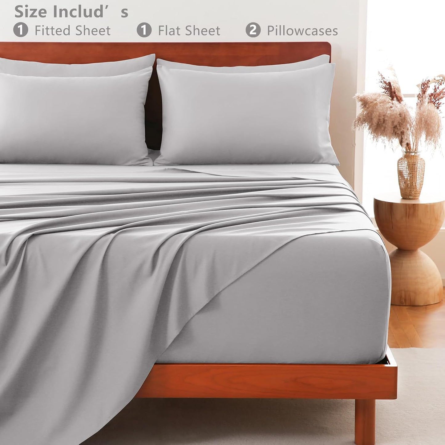 Hotel Soft Bed Sheet Set- Bedding Sheets & Pillowcases -Breathable Bedding - Wrinkle, Fade, Stain Resistant-Deep Pocket Flat Fitted Bed Sheet Set(Silver-gray,King)