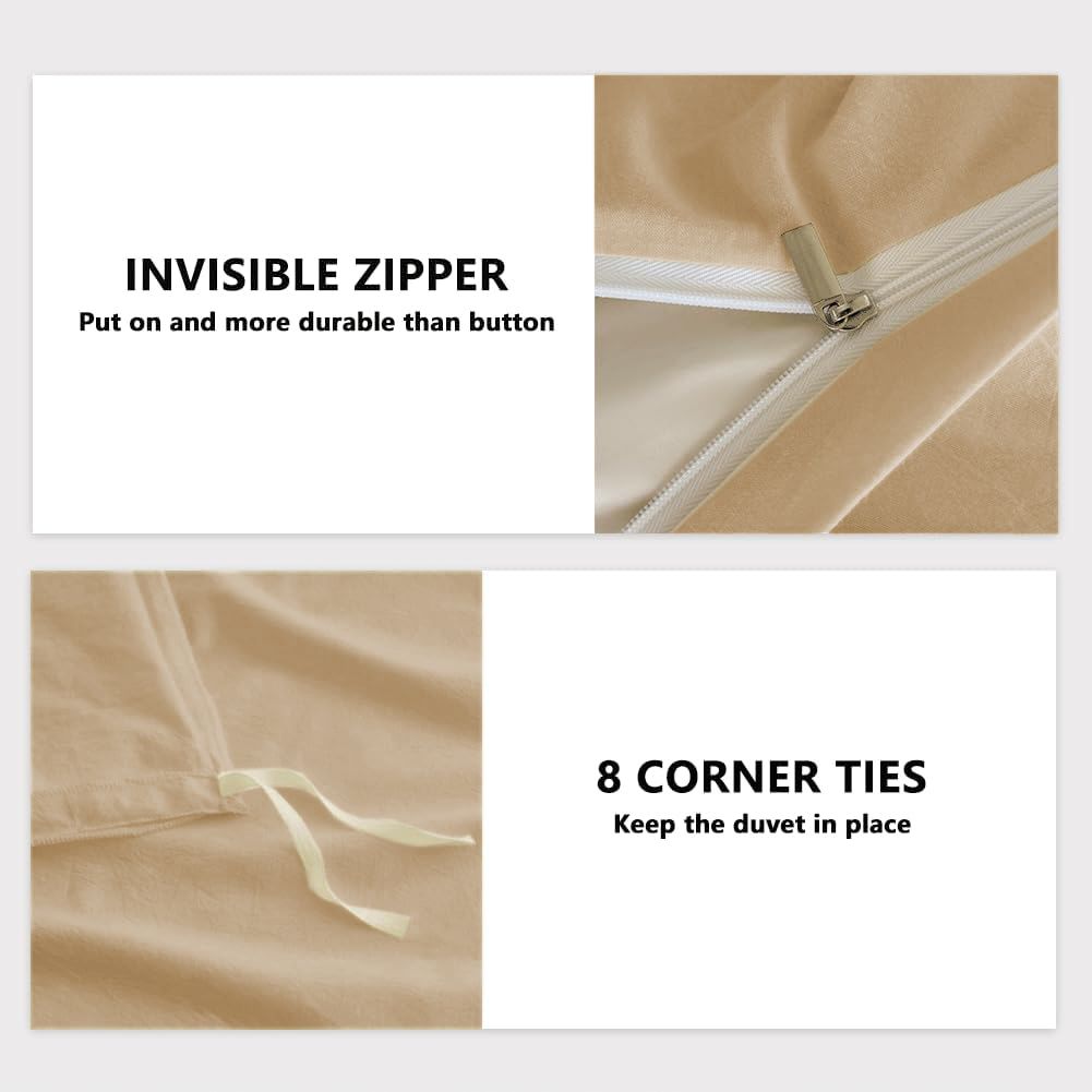 Hotel Soft Microfiber Duvet Cover Set-2000TC Quilt Cover Set & Pillowcases -1 Donna Cover Zipper Closure & 1 x Pillowcases-Breathable Bedding - Wrinkle, Fade, Stain Resistant(Camel Beige,Queen)