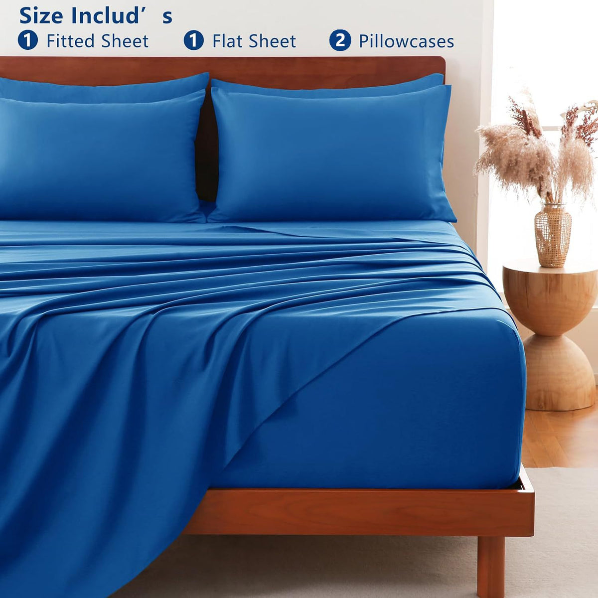 Hotel Soft Bed Sheet Set- Bedding Sheets & Pillowcases -Breathable Bedding - Wrinkle, Fade, Stain Resistant-Deep Pocket Flat Fitted Bed Sheet Set(Royal blue,Queen)
