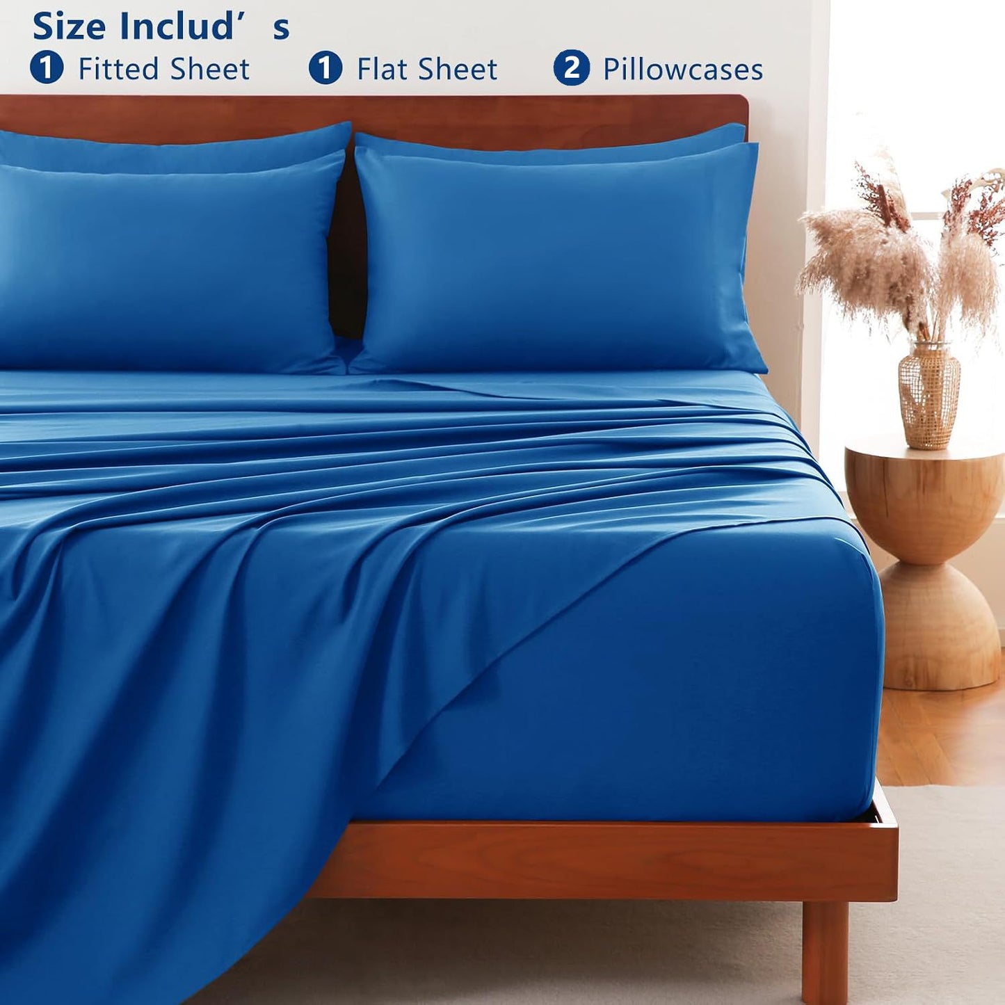 Hotel Soft Bed Sheet Set- Bedding Sheets & Pillowcases -Breathable Bedding - Wrinkle, Fade, Stain Resistant-Deep Pocket Flat Fitted Bed Sheet Set(Royal blue,Super King)