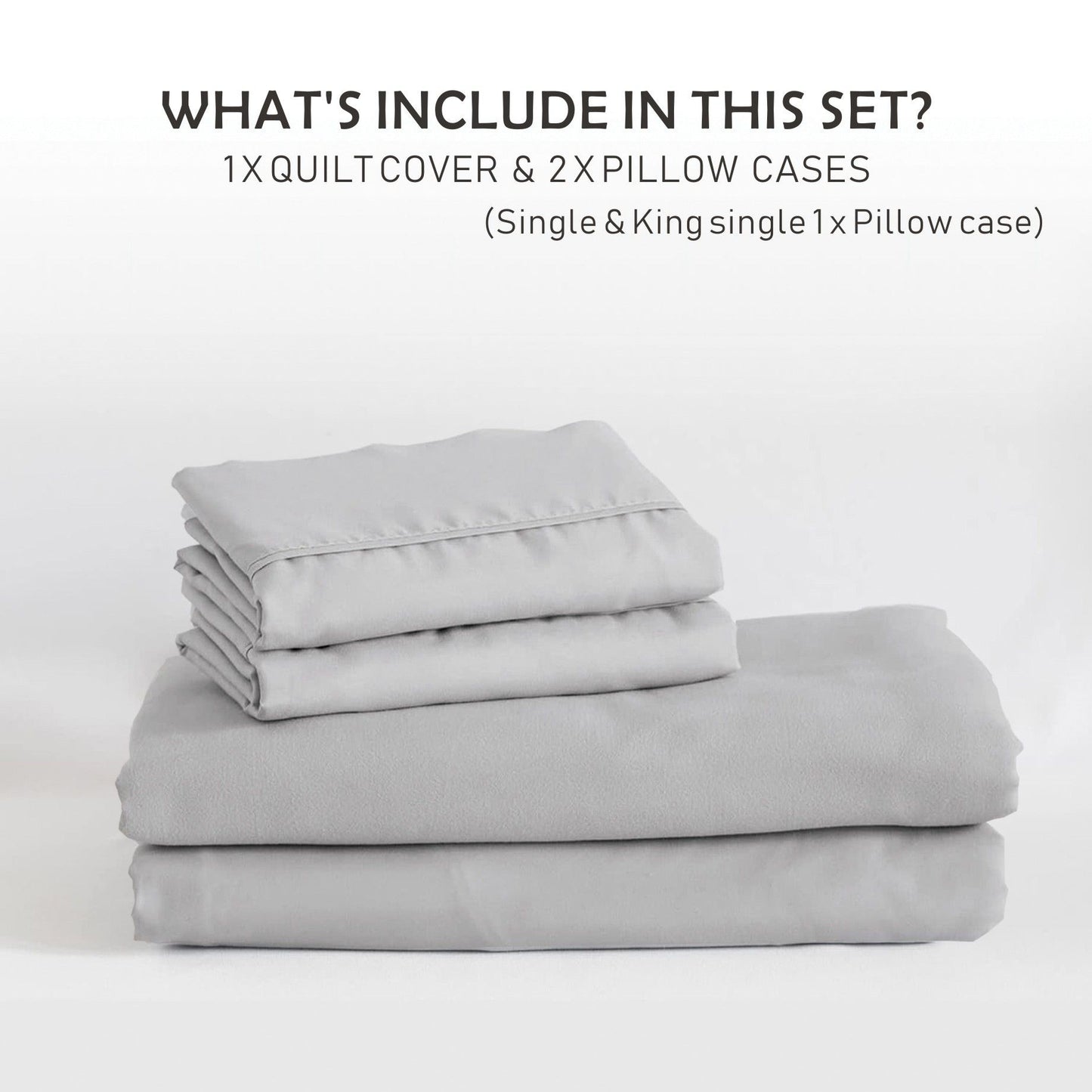 3 Piece Hotel Soft Microfiber Quilt Cover Set-2000TC Duvet/Donna Cover Set & Pillowcases -1 Quilt Cover Zipper Closure & 1 x Pillowcases-Breathable Bedding - Wrinkle, Fade, Stain Resistant(Silver-gray,King)