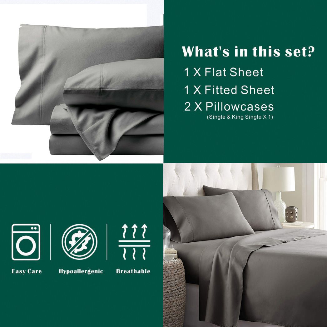 4 Piece Bed Sheet Set- Bedding Sheets & Pillowcases -Breathable Bedding - Wrinkle, Fade, Stain Resistant-Deep Pocket Flat Fitted Bed Sheet Set(Grey,King)