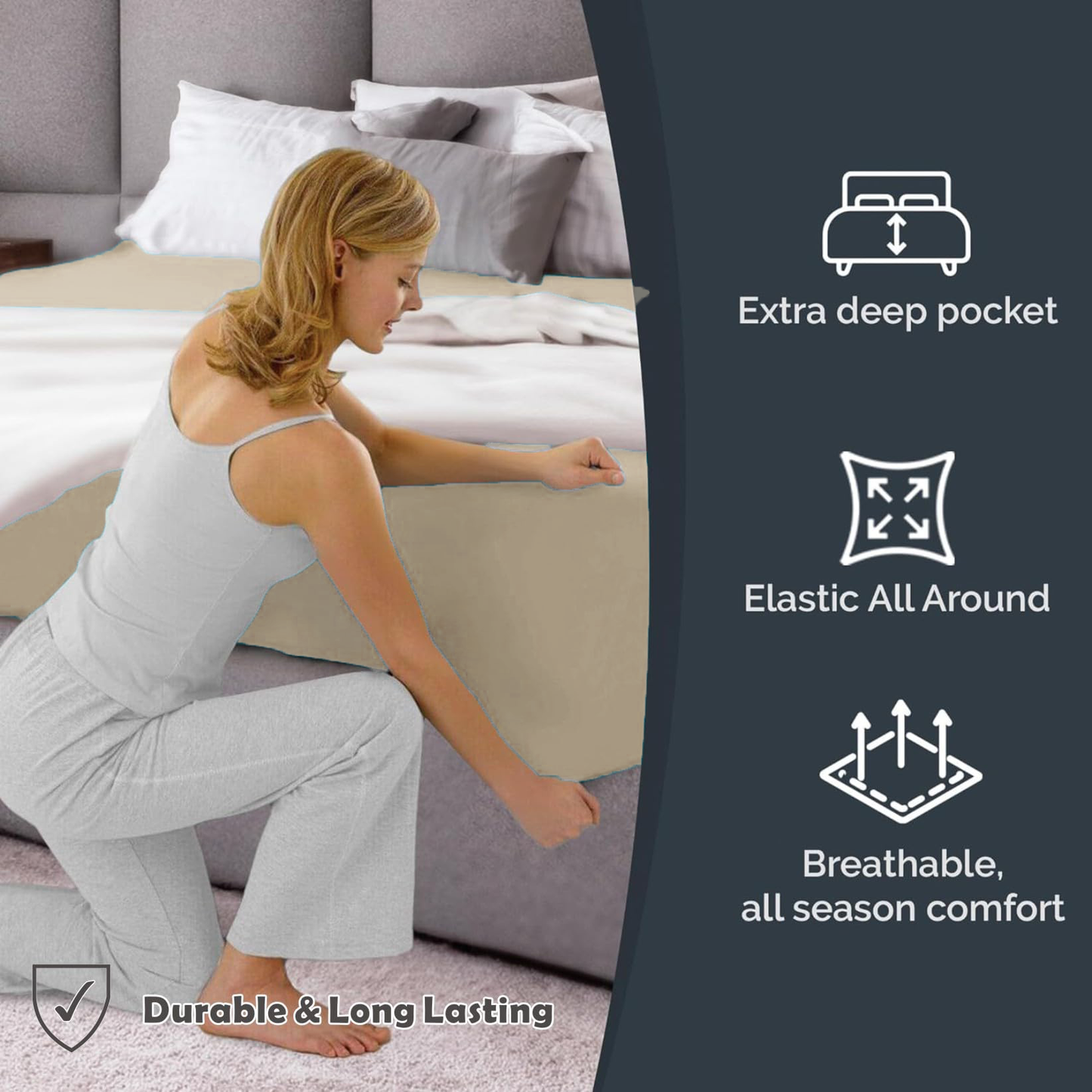 Hotel Quality Fitted Sheet - 1 Piece Fitted Sheet -Breathable Bedding - Wrinkle, Fade, Stain Resistant- 16inch/40cm Deep Pocket Fitted Bed Sheet-Wrinkle and Fade Resistant,(Cream White,King)